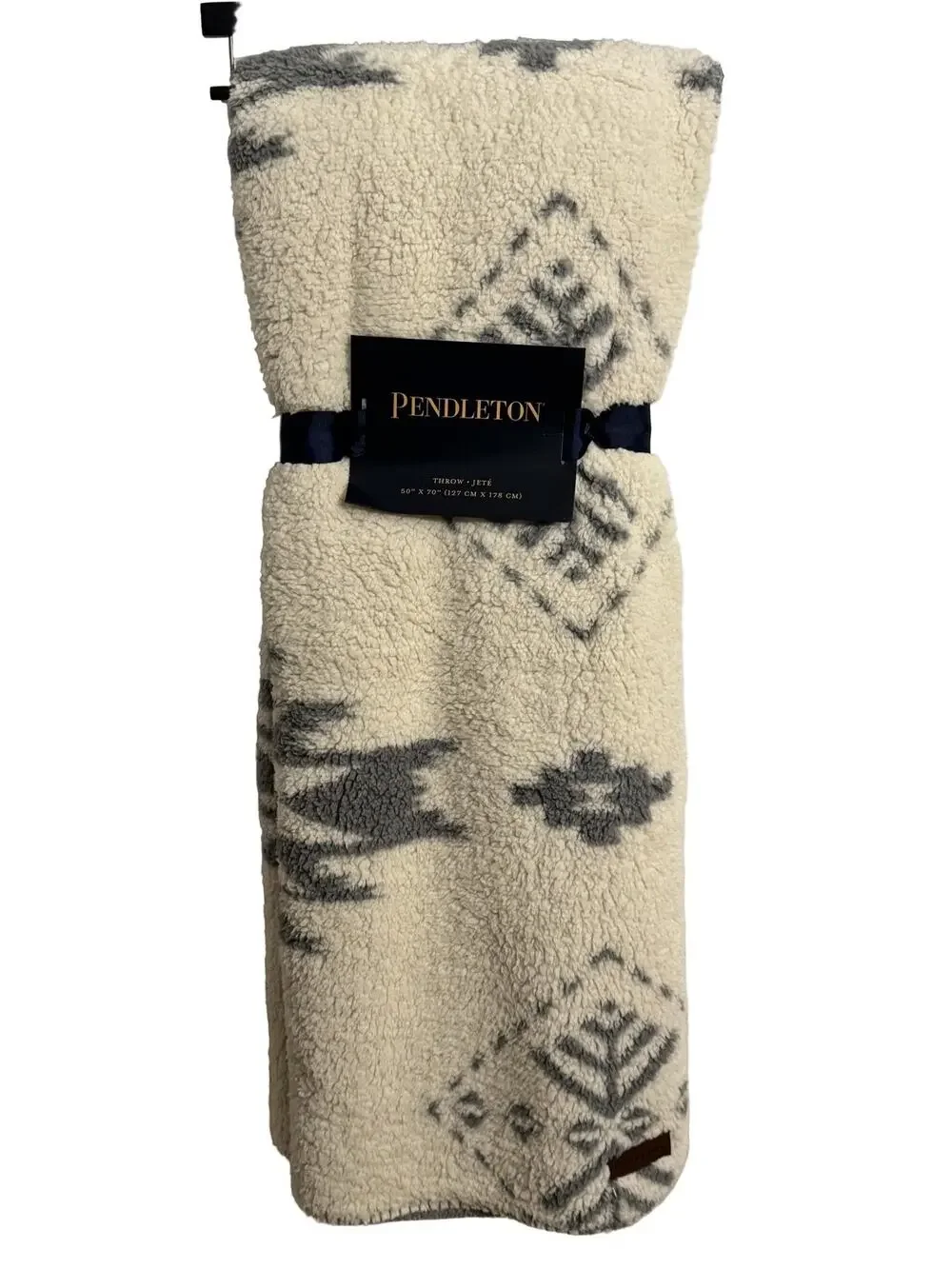 Pendleton Cream Gray Sherpa Fleece Throw Blanket 50x70 Reversible Warm winter